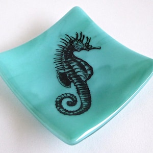 Blue Green Fused Glass Sea Horse Dish by BPRDesigns