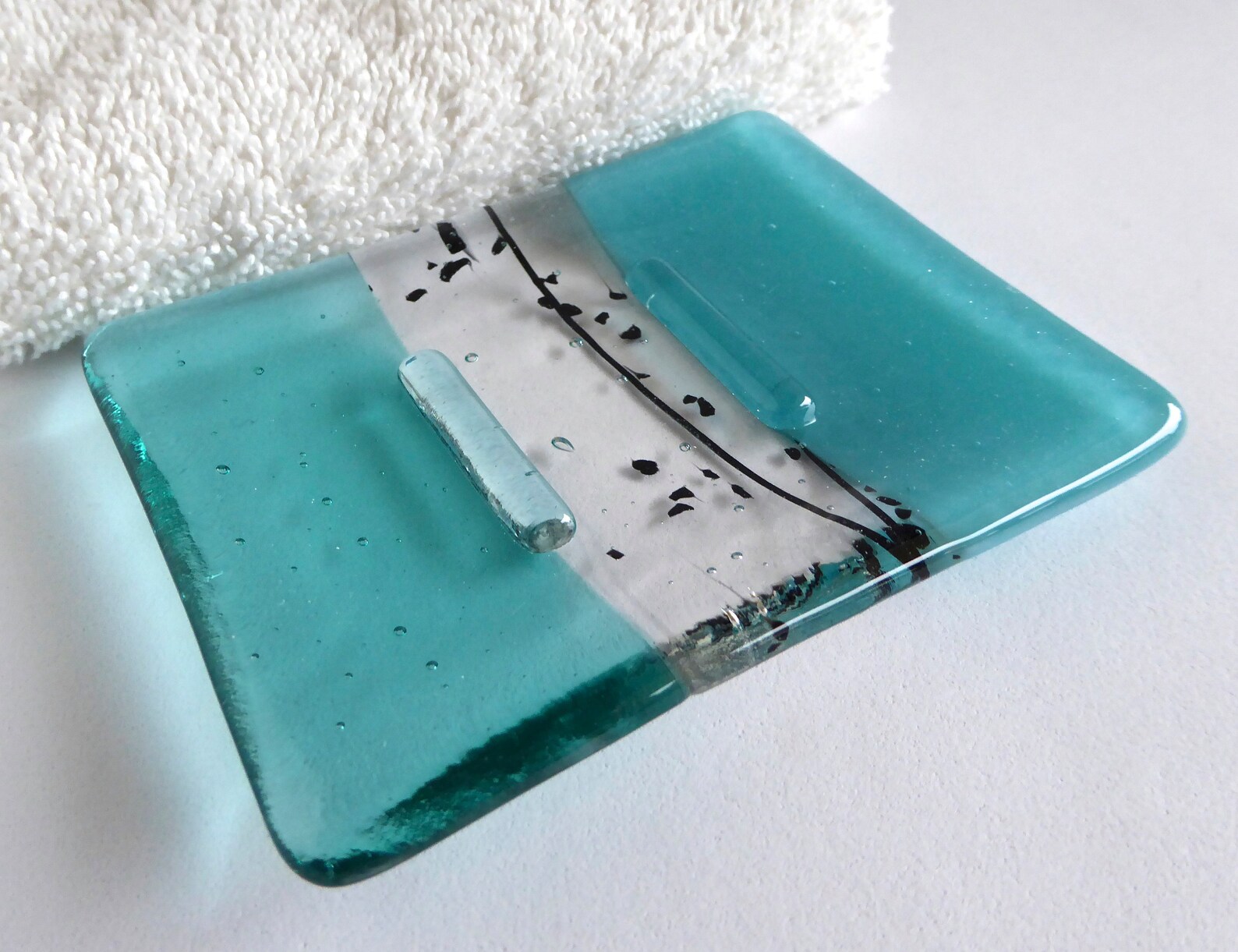 Fused Glass Soap Dish in Aqua and Turquoise by Bprdesigns Etsy
