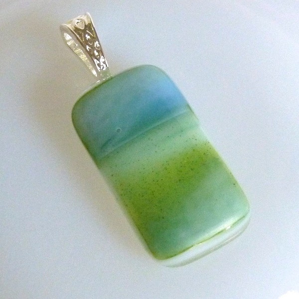 Fused Glass Pendant in Streaky Blue and Green