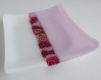 Fused Glass Murrini Plate in Petal Pink and White by BPRDesigns