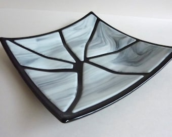 Fused Glass Art Plate in Black and White by BPRDesigns