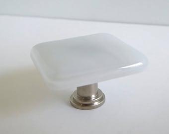 Decorative Streaky White Fused Glass Cabinet Door Knob by BPRDesigns