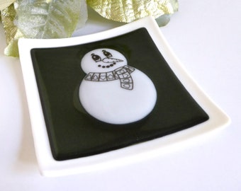 Fused Glass Snowman Plate by BPRDesigns