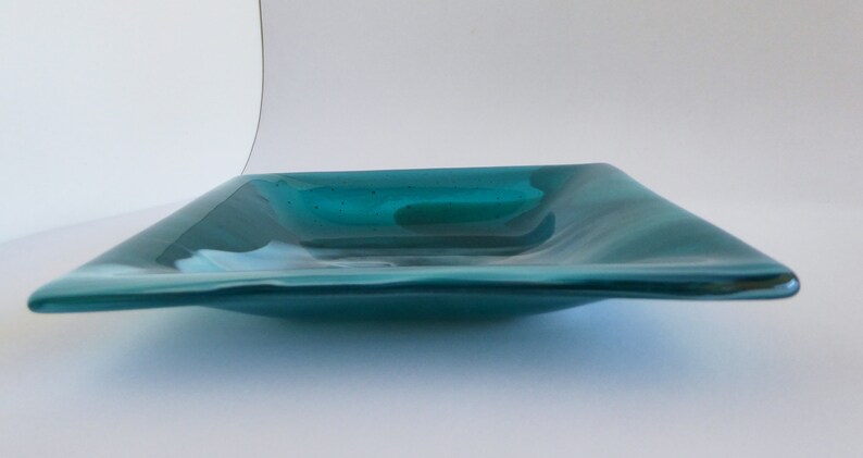 Fused Glass Dish in Streaky Peacock Blue and White by BPRDesigns image 5