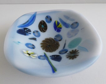 Fused Glass Dish in Blue, White and Brown by BPR Designs