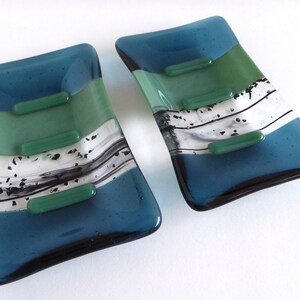 Sea Blue and Mineral Green Fused Glass Soap Dish by BPRDesigns image 5