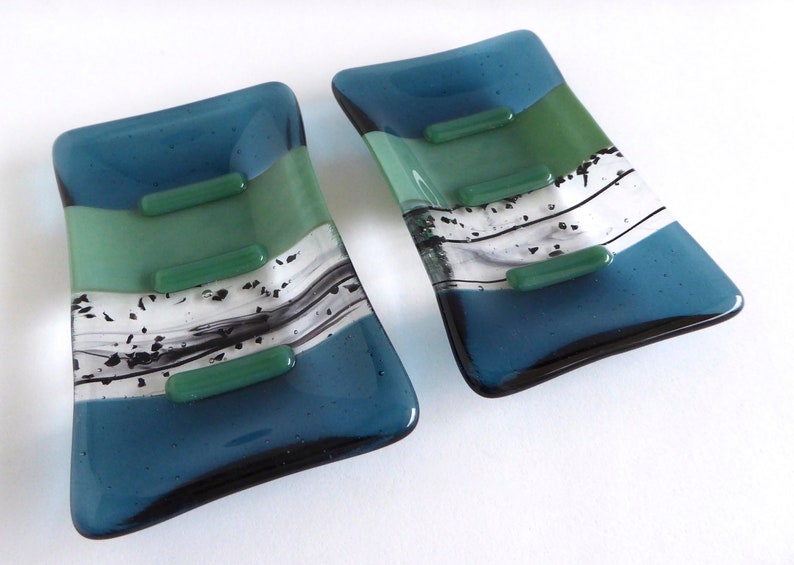 Sea Blue and Mineral Green Fused Glass Soap Dish by BPRDesigns image 5