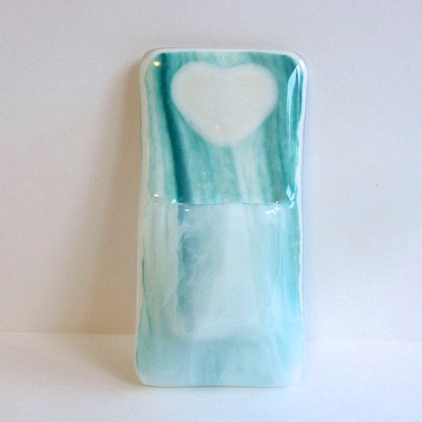 Aqua and White Fused Glass Pocket Magnetic Vase