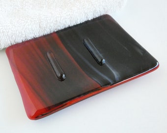 Streaky Red and Black Fused Glass Soap Dish by BPRDesigns