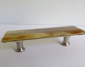 Streaky Caramel and Cream Fused Glass Cabinet or Drawer Pulls by BPRDesigns