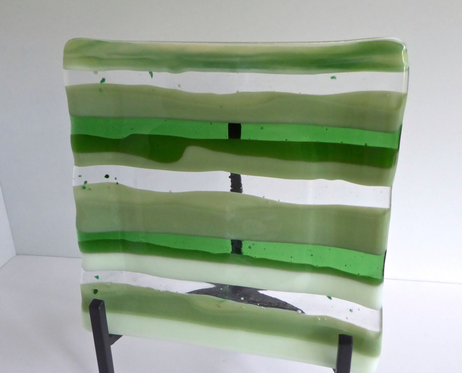 Square Fused Glass Plate in Stripes of Green by Bprdesigns Etsy