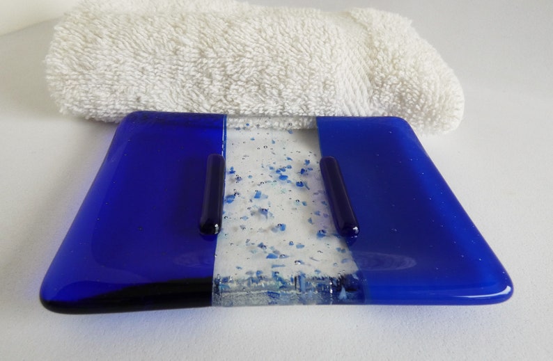 Fused Glass Soap Dish in Dark Cobalt and Royal Blue image 2