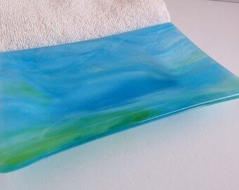 Fused Glass Dish in Streaky Blue and Green by BPRDesigns