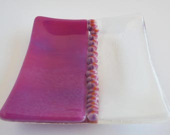 Fused Glass Murrini Plate in Pink and Streaky White by BPRDesigns