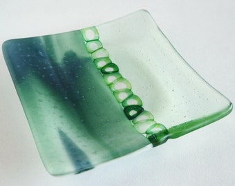 Fused Glass Murrini Plate in Pale and Streaky Green by BPRDesigns