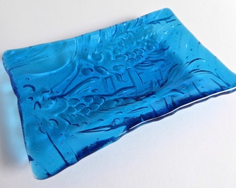 Fused Glass Koi Imprint Dish in Bright Turquoise by BPRDesigns