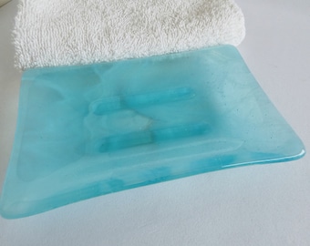 Spa Style Fused Glass Soap Dish in Streaky Aqua by BPRDesigns