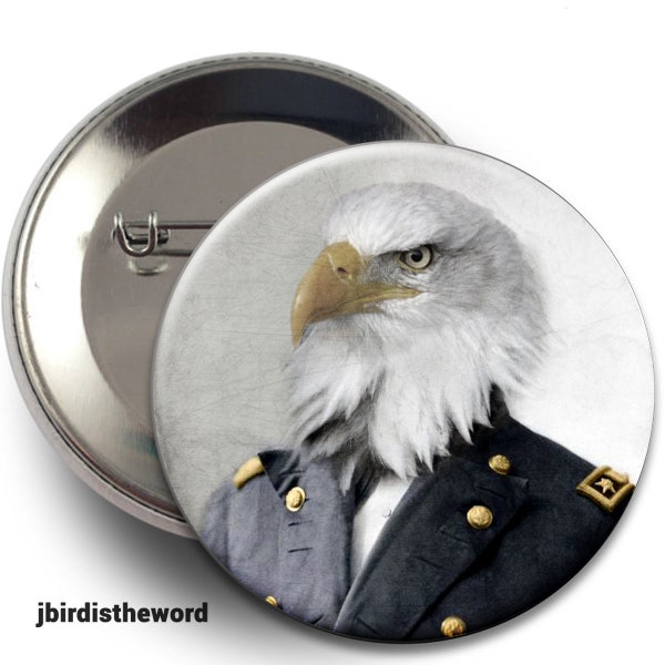 Vintage Civil War, Bald Eagle, General Sherman, Military Gift, Birds in Suits, Dressed Up Animals, Pin Button, Badge Gift, Patriotic Idea