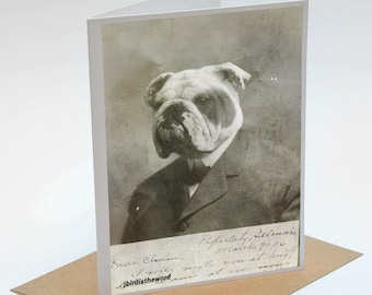 Bulldog Cards, Dog Noteards, Crazy Dog Dad, Funny Pet Portrait, Teacher Appreciation, Retirement Idea, Weird Gift Him, Fathers Day, Creepy