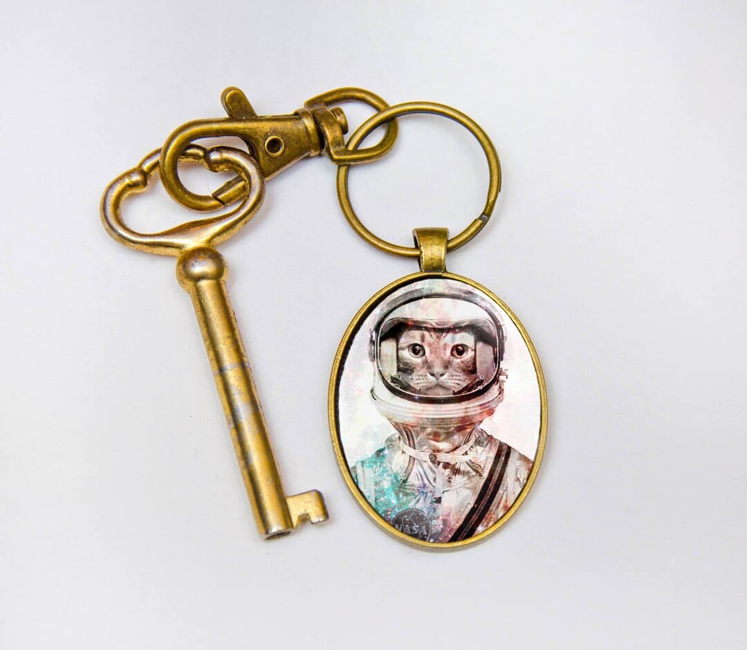 Outer Space Keyfob, NASA Keyring, Astronaut Keychain, Cute Cat Key ...