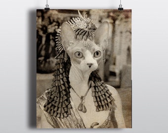 Cleocatra, Cleopatra, Egyptian, Egypt, Sphinx, Sphynx, Ancient Egypt, Bohemian, Sphinx Cat, Sphynx Cat, Cat Art, Cat Print, Egyptian Art