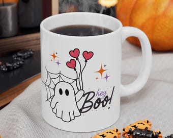 Hey Boo Ghost Coffee Mug, Halloween Gift