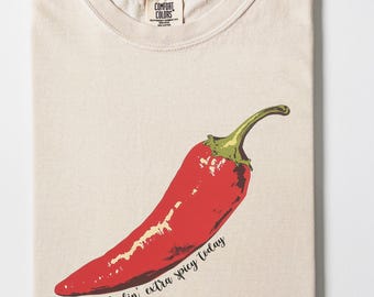 Comfort Colors Extra Spicy Chili Pepper Shirt, Foodie Shirt, Chili Pepper Shirt, Oversized T-Shirt, Red Chili Pepper, Women Fall Shirt