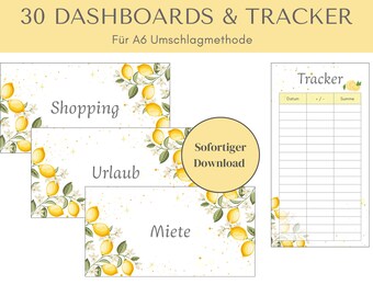 Cash Stuffing Umschläge A6 Gelb – Printable Deckblätter mit Tracker & Blanko – Budget Binder PDF Deutsch