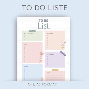 Lista delle cose da fare stampabile in PDF | Formato A4 + A5 | Elenco delle attività con le 3 priorità principali, agenda giornaliera, agenda settimanale, agenda per l'ufficio domestico, agenda per lo studio