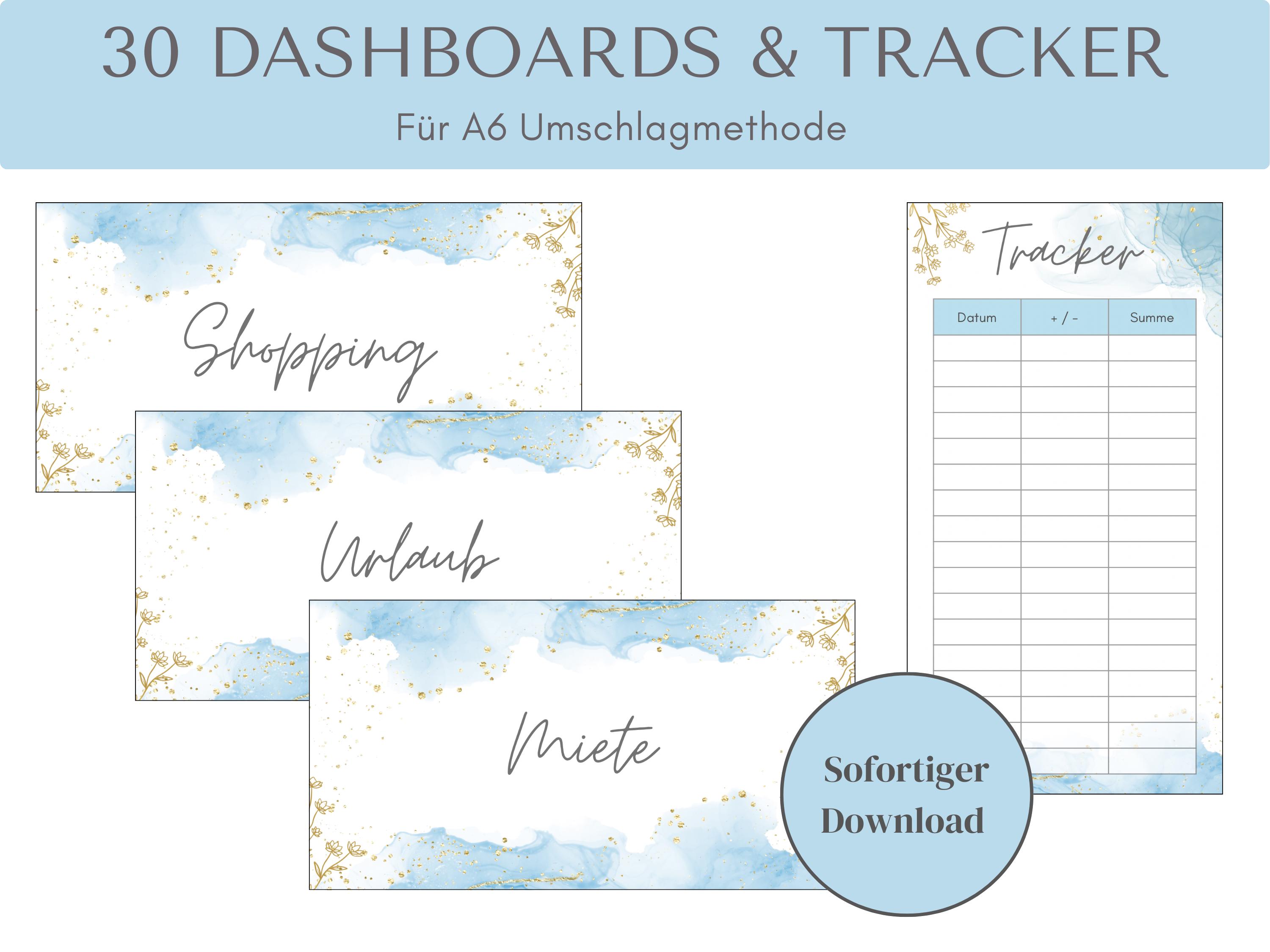 Cash Stuffing Umschläge Printable – 30 Deckblätter Blau | Budget Binder Cover | A6 PDF Download | Geldumschläge Vorlagen | Finanzplaner