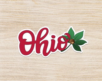 Ohio Script Buckeye Leaf Sticker: Waterproof State Pride Decal