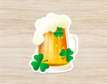 Irish Beer Shamrock Sticker: Waterproof Laptop Sticker
