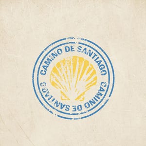 Timbro effetto invecchiato del Cammino di Santiago, design per diario digitale (download digitale)