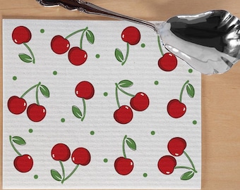 Cherry Swedish Dishcloth: Reusable Paper Towel, Eco-Friendly Kitchen Cleaning