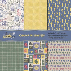 Modèle sans couture du Chemin de Saint-Jacques-de-Compostelle imprimable pour cartes, albums de coupures ! Modèles de « The Way » en téléchargement numérique.  Route du Bonheur !