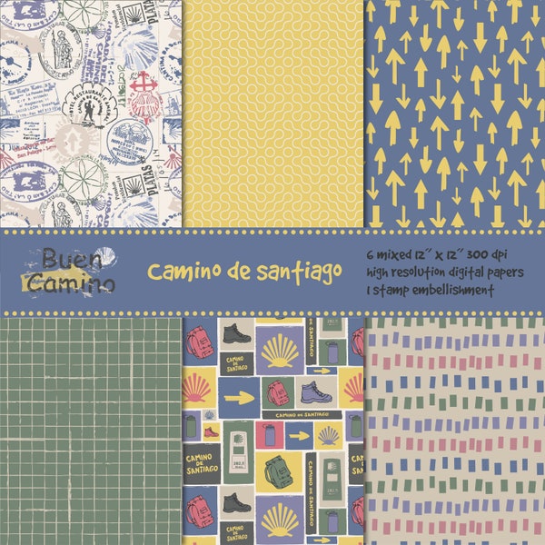 Camino de Santiago Seamless Pattern that is printable for cards, scrapbooks! Digital download designs of "The Way".  Buen Camino!