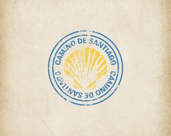 Timbro effetto invecchiato del Cammino di Santiago, design per diario digitale (download digitale)