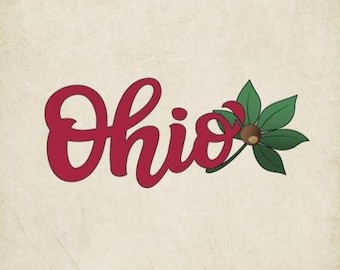 Script Ohio Buckeye Leaf Digital Art: Ohio State Design (PNG, SVG Files)