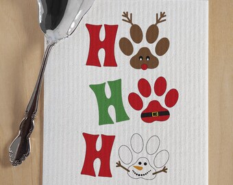 Christmas Paw Print Swedish Dishcloth - Reusable Eco-Friendly Towel