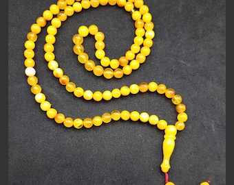 Auténtico rosario báltico / Tasbih redondo de oro miel de 6 mm con borla roja