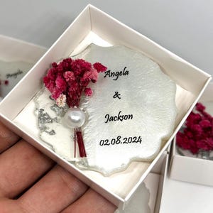 Aimant de cadeau de mariage personnalisé : époxy avec fleur sèche, cadeau de mariée islamique