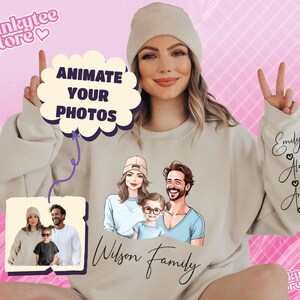 Custom Cartoon Photo Surname Shirt, Personalized Caricature Sweatshirts, Customized Wear Your Cartoon Hoodie, Gifts for Cartoon Family, T397