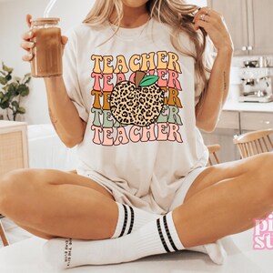 Cute Leopard Teacher Apple T-Shirt, Teacher Vibes Sweatshirt For Elementary Teacher, Welcome to School Hoodie, Teacher Typography Gift, T010