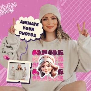 Custom Cartoon Photo Shirt, Personalized Caricature With Name Sweatshirt, Customized Wear Your Cartoon Hoodie, Gift for Cartoon Mother, T419