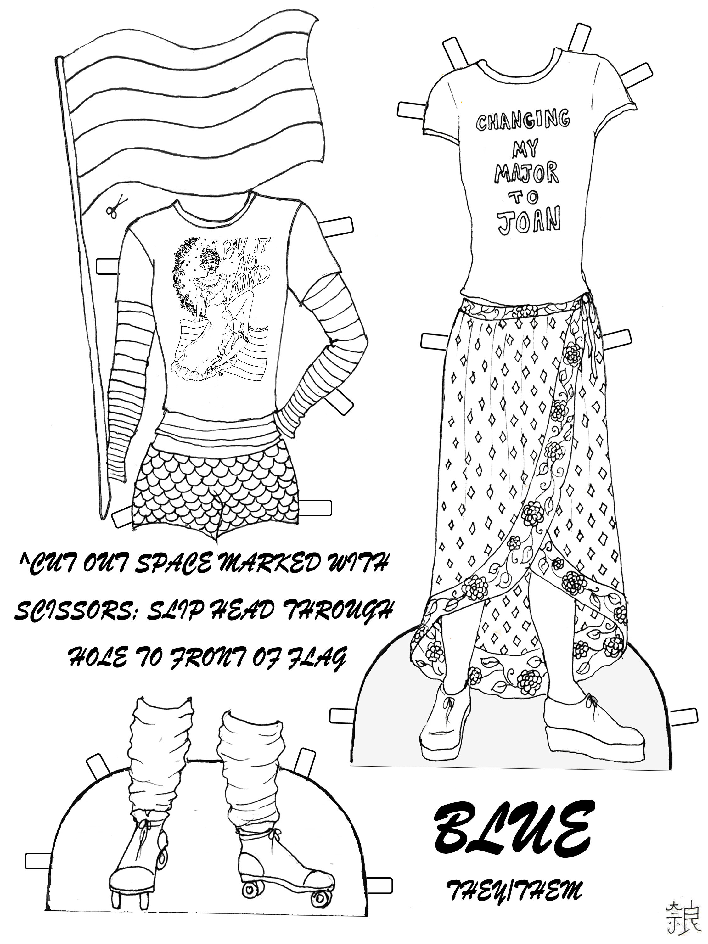 Blue Paper Doll black and White - Etsy