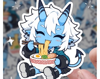 Chibi Soukaku Eating Ramen Sticker – Zenless Zone Zero Fan Art Vinyl Decal (3x3 inches)