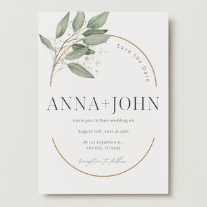 Grün und Gold Hochzeitseinladung, bearbeitbare Hochzeitseinladung Vorlage, Blumenhochzeit einladen, ästhetische, druckbare Vorlage