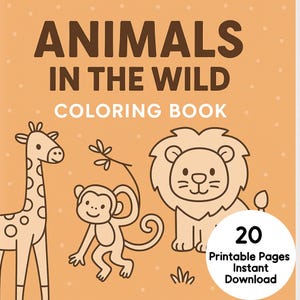 Jungle Animals Coloring Book: 20 Printable Pages for Kids (Digital Download