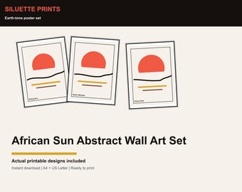 Afrikaanse zon abstracte muurkunst set, aardetinten boho (digitale download)