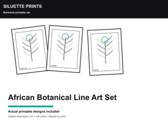 African Botanical Line Art Print Set, op Protea geïnspireerde minimale bundel (digitale download)